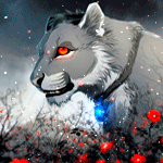 99px.ru аватар Лев со сверкающим кулоном на шее, стоит в поле среди красных цветов