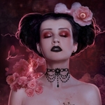 99px.ru аватар Девушка с цветами в волосах, с черными губами, закрытыми глазами, украшением на шее