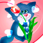 99px.ru аватар Улыбающийся кот держит в лапках тюльпан