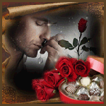 99px.ru аватар Грустный мужчина с закрытыми глазами сидит напротив красных роз и коробки с конфетами
