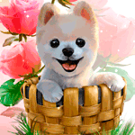 99px.ru аватар Милый щенок сидит в корзинке рядом с цветами