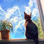 99px.ru аватар Кот смотрит в окно на птиц