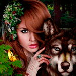 99px.ru аватар Певица Maxim / Максим с цветами на волосах гладит волка сидящего рядом