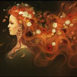 99px.ru аватар Девушка с длинными рыжимы волосами, в которые вплетены цветы и осенние листья