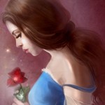 Аватар Девушка стоит, склонив голову, и держит в руках красную розу