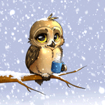 99px.ru аватар Совенок с дымящейся чашкой на ветке под снегопадом