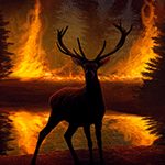 99px.ru аватар Олень стоит возле озера на фоне горящего леса