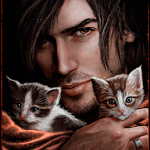 99px.ru аватар Небритый мужчина с длинными волосами, держит в руках перед лицом двух маленьких котят, by nathie