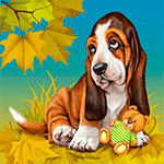 99px.ru аватар Грустная собака смотрит на падающие осенние кленовые листья