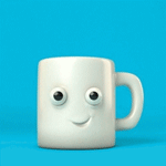 Аватар На голубом фоне кружка с глазами и ртом, которая начинает кричать и выпучивать глаза, по мере того, как в нее наливают горячий кофе