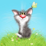 99px.ru аватар Кот сидит в траве и смотрит на бабочку на его ухе