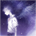 Аватар Каору Нагиса / Kaworu Nagisa из аниме Евангелион нового поколения / Neon Genesis Evangelion с крыльями ангела на фоне ночного неба