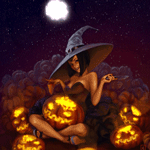 99px.ru аватар Ведьмочка вырезает Хеллоуинские тыквы