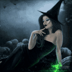 99px.ru аватар Девушка ведьма сидит задумавшись рядом с зеленым флакончиком