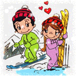 99px.ru аватар Мальчик и девочка катаются на лыжах под снегом (Love is)