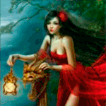 99px.ru аватар Девушка с красным цветком на волосах и в красном платье держит в руке фонарь