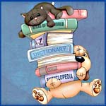 Аватар Щенок держит стопку книг, а сверху лежит котенок