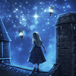 99px.ru аватар Девочка стоит на крыше и смотрит на звездное небо, художник apanyadong