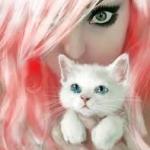 99px.ru аватар Девушка с белым котенком, by nosoart