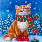 99px.ru аватар Довольный кот в полосатом шарфике и красных носочках сидит под снегопадом