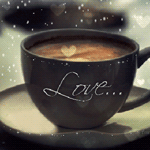 Аватар Черная кружка с кофе с надписью Love на фоне падающего снега