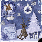 99px.ru аватар Олень сидит рядом с елкой с подарками. Звезды в небе. Открытка