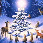 99px.ru аватар Животные в лесу смотрят на елку и идет снег