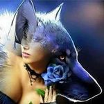 99px.ru аватар Двойное изображение волка и девушки с синей розой