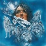 99px.ru аватар Индейская девушка среди волков на синем фоне, американская художница Maija