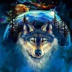 99px.ru аватар Голова волка на фоне огромной Луны, деревьев и ночного неба