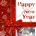 Аватар Падающий снег на фоне перевязанного подарка, (Happy New Year / С новым годом)