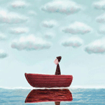 99px.ru аватар Мужчина в лодке в открытом море на фоне неба и облаков, исходник - работа финского художника Pete Revonkorpi / Пете Ревонкорпи