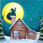 99px.ru аватар Дед Мороз с мешком на трубе домика на фоне полной луны, by KmyGraphic