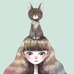 Аватар Девушка с кошкой на голове, by Littleoil