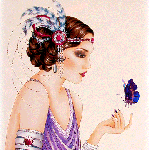 99px.ru аватар Гламурная девушка с перьями в волосах играет пальчиком с порхающей бабочкой