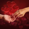 99px.ru аватар Женская и мужская рука касаются друг друга, на красном фоне с сердечками