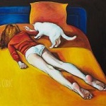Аватар Кошка с котом лежит на кровати