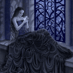 99px.ru аватар Девушка в красивом старинном платье сидит у окна на подоконнике и колдует