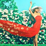 99px.ru аватар Девушка в красном платье и шляпе среди цветов