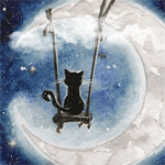 99px.ru аватар Черная кошка сидит на качелях, привязанных к полумесяцу