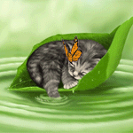 99px.ru аватар Полосатый котенок спит на зеленом листочке, плывущем по воде