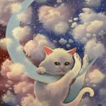 99px.ru аватар Белый котенок висит на месяце, by Raphael Vavasseur