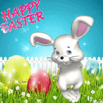 99px.ru аватар Белый кролик держит в лапке корзинку с пасхальными яйцами (Happy Easter / Счастливой Пасхи)