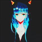 99px.ru аватар Vocaloid Hatsune Miku / Вокалоид Хацунэ Мику со звездочками в волосах, с оранжевыми рожками, в капюшоне, на темном фоне