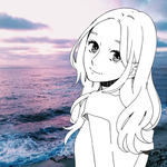 99px.ru аватар Сузумэ Йосано / Suzume Yosano из манги Дневной звездопад / Daytime Shooting Star / Hirunaka no Ryuusei на фоне моря улыбается зрителю