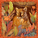 99px.ru аватар Львица на фоне листьев с цветами