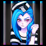 Аватар Jinx / Джинкс, одетая в тюремную робу с рваными наручниками на руке, из игры League of Legends / Лига Легенд