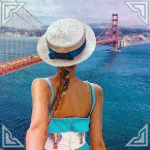 99px.ru аватар Девушка в шляпе на фоне пролива и моста Золотые Ворота / Golden Gate Bridge, Сан-Франциско, США / San Francisco, USA