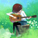 99px.ru аватар Мальчик сидит на пне и играет на гитаре
