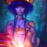 99px.ru аватар Девушка с голубыми волосами держит в руке животное, by Maria Poliakova